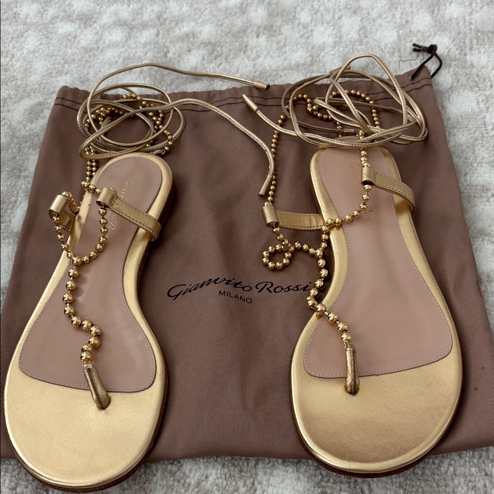 Gianvito Rossi Metallic Gold Beaded Sandals